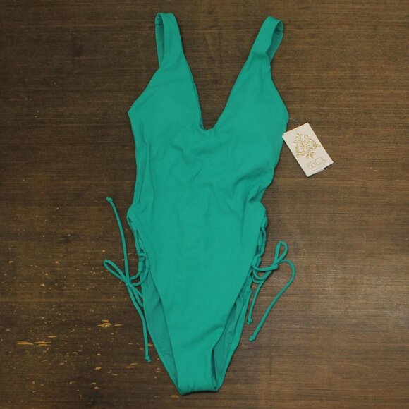 NWT Becca Womens Standard Modern Edge High-Leg One Piece Swimsuit Peacock Blue M - Picture 4 of 7